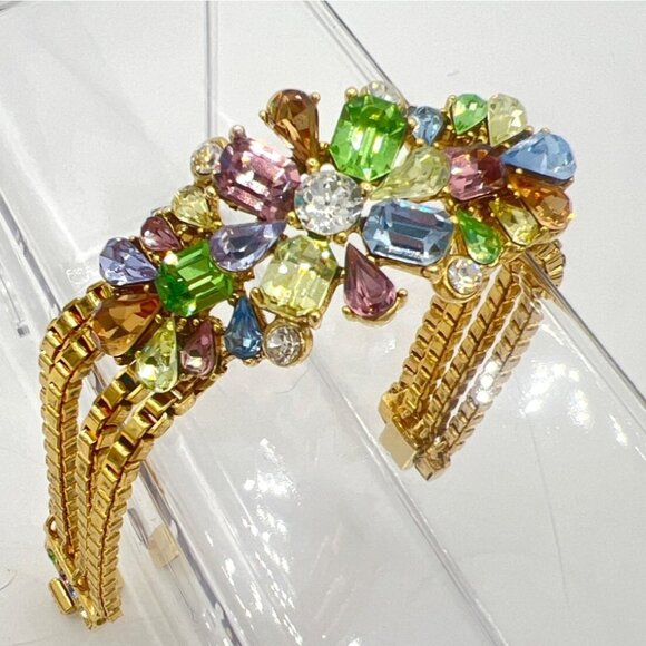 Ben Amun Bracelet Pastel Crystals Triple Box Link Chain Gold Tone Statement - Picture 16 of 16